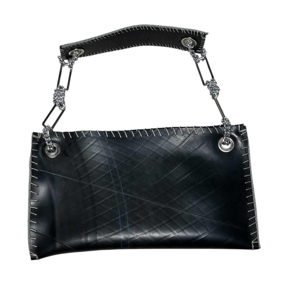 Walleska Ecochic Black Recycled Rubber Handbag Purse Silver Chain &Rubber Handle